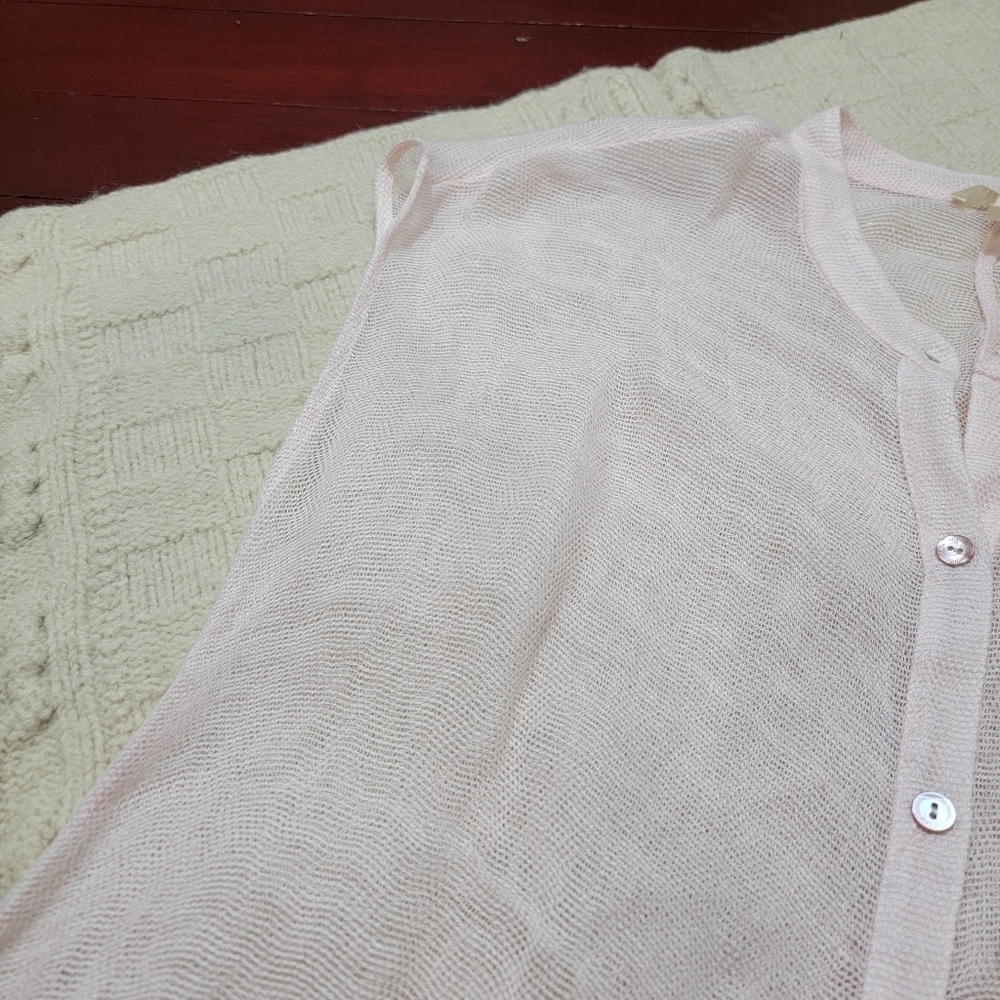 Eileen Fisher Organic Linen Fishnet Tunic size S/M Light Pink - Picture 3 of 11